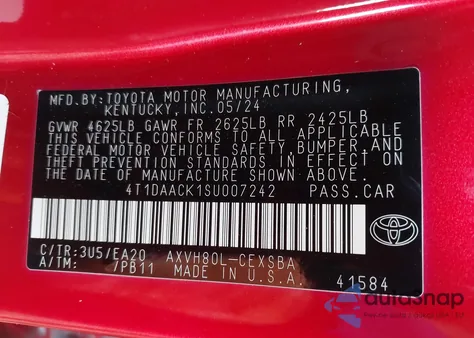 2025 Toyota Camry Se из США, поврежденный, VIN 4T1DAACK1SU007242